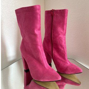 Barbiecore Pink Suede High Heel Boots
